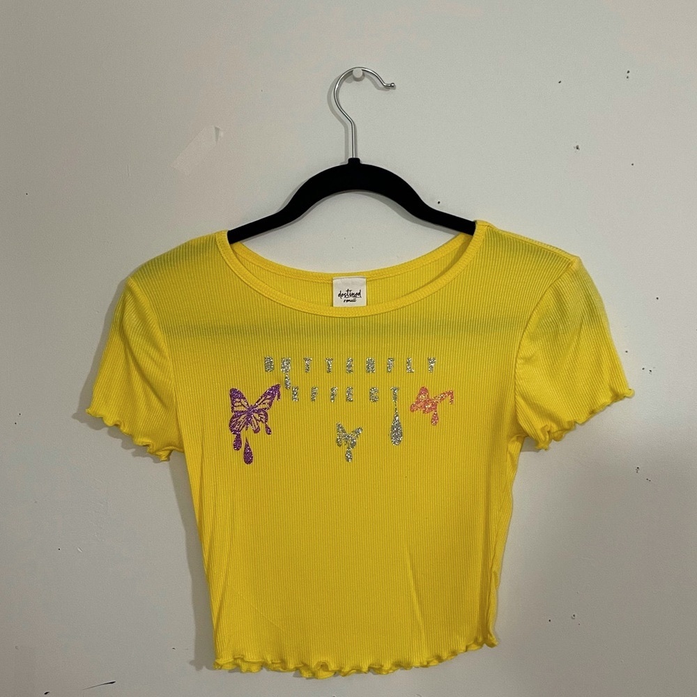 butterfly yellow ruffled crop top